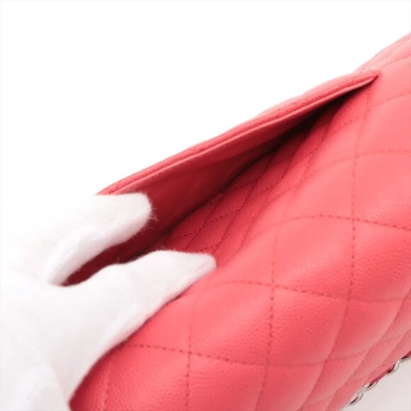 Chanel Matelasse 25 Caviar Skin Double Flap Double Chain Bag Red Silver Metal - Picture 9 of 16